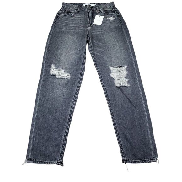 Hidden Zoey Mom Tapered Jeans Ripped High Rise Gray Busted Knee Size 25 - Picture 3 of 12